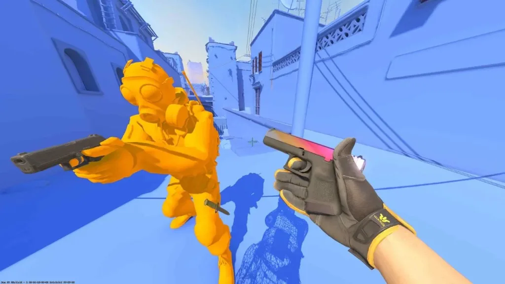 CS2 enemy highlight with orange chams in a competitive duel